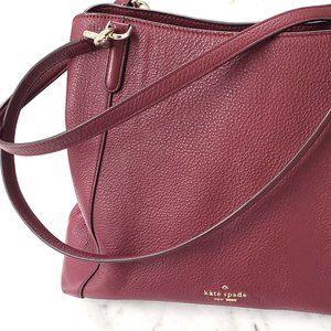 Kate Spade NY Medium Jackson Pebble Leather Cherrywood Red 3 Compartment Satchel